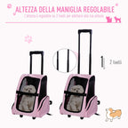 2 in 1 Dog and Cat Carrier Backpack with Side Pockets, Telescopic Handle and Wheels, 42x25x55cm, Pink - Borge' Group Limited