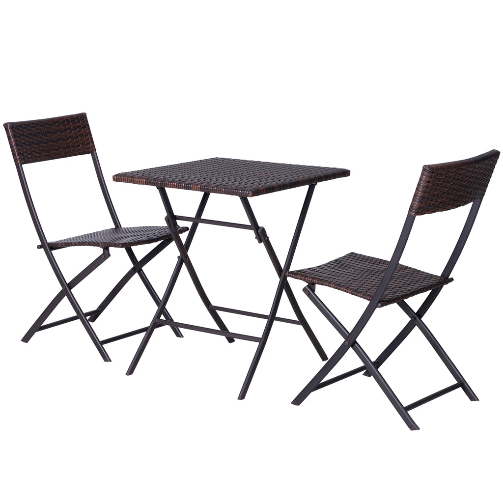 3-Piece Folding Garden Set, PE Rattan and Metal, 2 Chairs and Coffee Table, UV Protection, Balcony Furniture Set, for Patio and Backyard, Brown - Borge' Group Limited