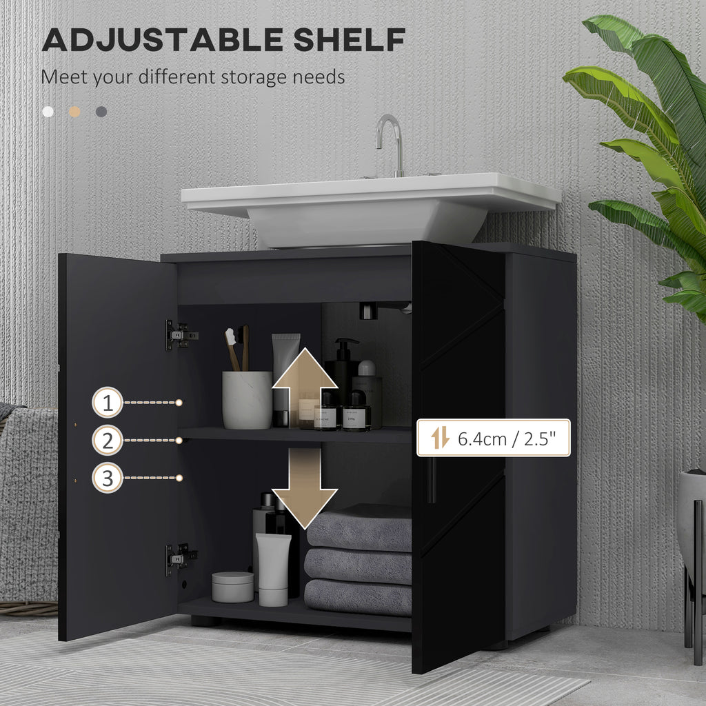 Kleankin Mobile Sublavabo Wooden Bath with 2 -door locker, 60x30x60cm, black - Borgè