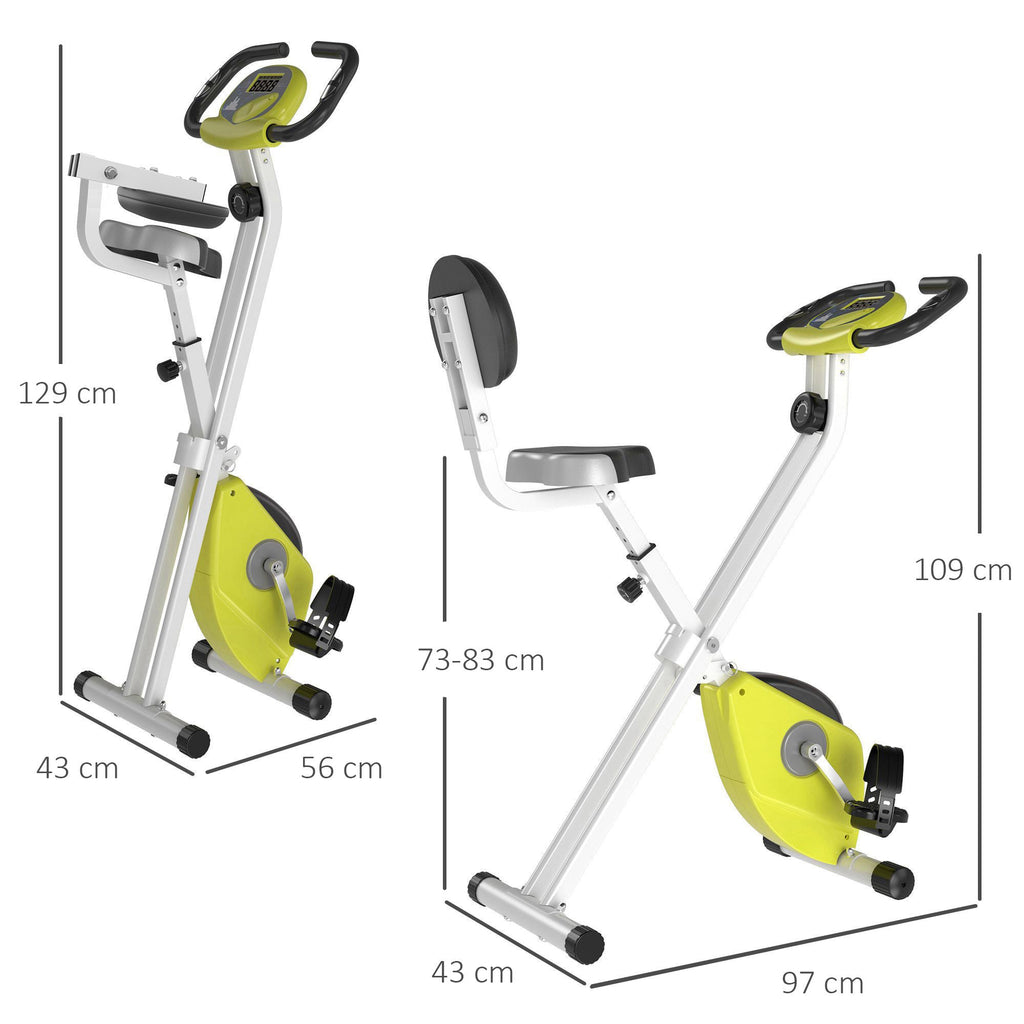 Foldable Fitness Bike Steel with Adjustable Height, Spinning Bike 8-Level Magnetic Resistance, LCD Screen, Yellow, 43x97x109cm - Borge' Group Limited