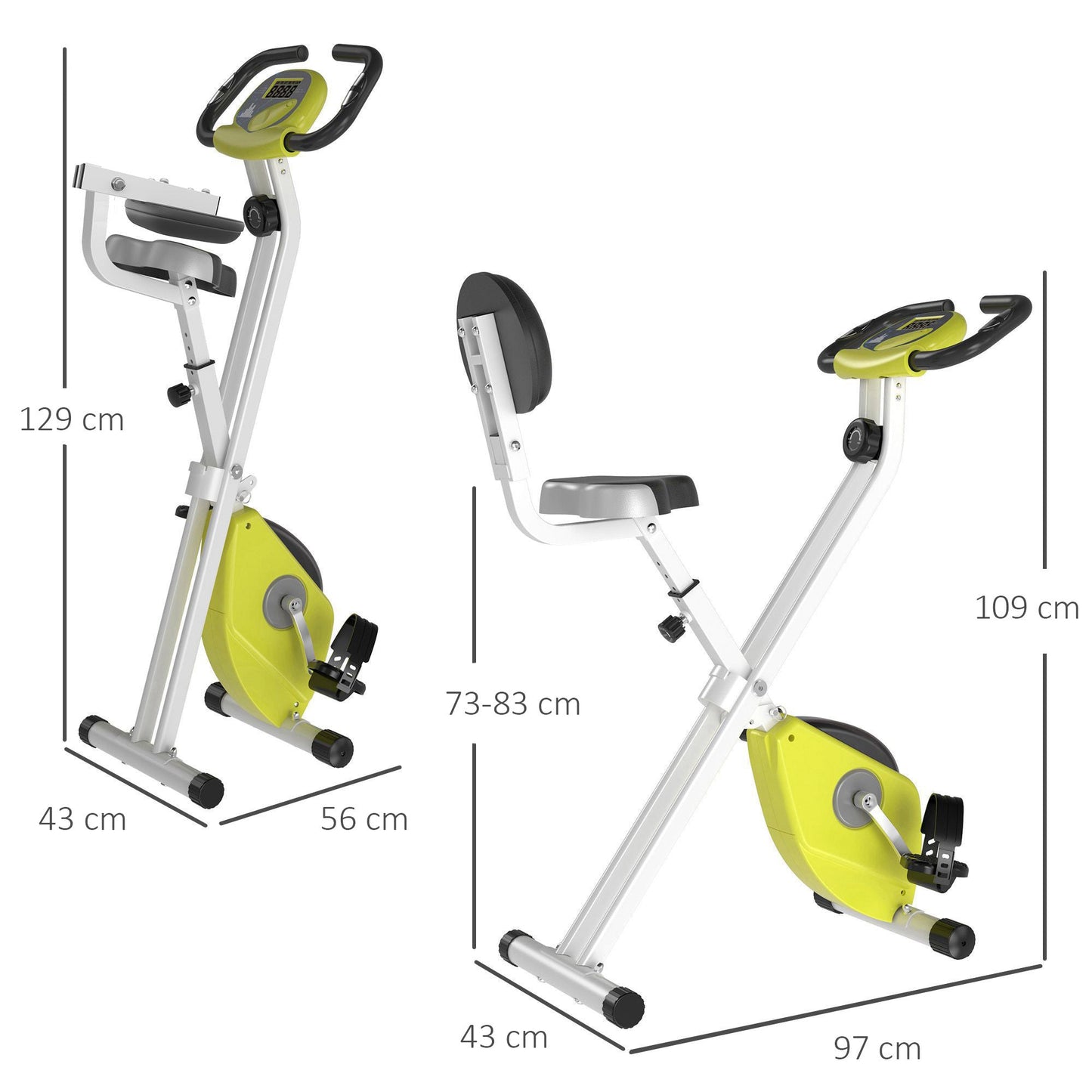 Foldable Fitness Cycle steel with adjustable height magnetic resistance at 8 levels LCD screen - yellow - Borgè