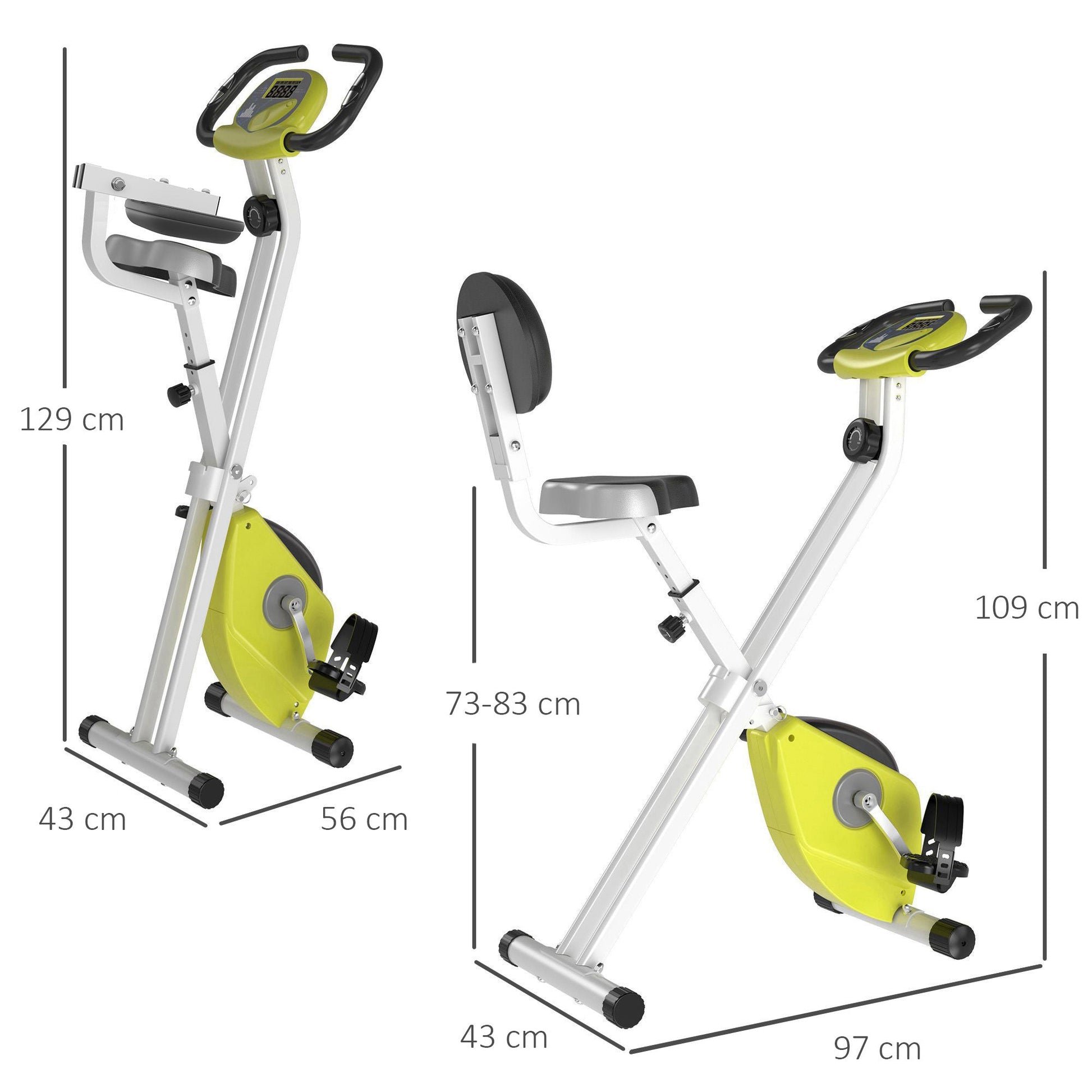 Foldable Fitness Cycle steel with adjustable height magnetic resistance at 8 levels LCD screen - yellow - Borgè