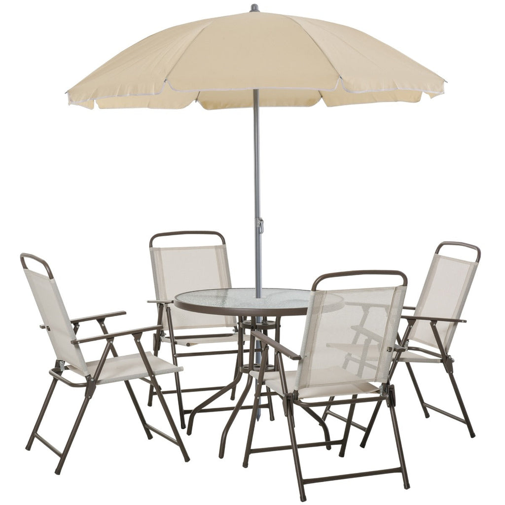 6-Piece Steel Pipe Garden Furniture Set, Garden Table with Chairs and Umbrella, Cream - Borge' Group Limited
