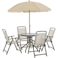 6-Piece Steel Pipe Garden Furniture Set, Garden Table with Chairs and Umbrella, Cream - Borge' Group Limited