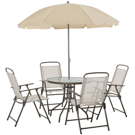 Outsunny 6 pcs Garden furniture set in steel tubes, garden table with chairs and umbrella, cream - Borgè