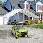 Galvanized Steel Car Awning with Anchoring Kit, 5.95x2.94x2.6m - White - Borge' Group Limited