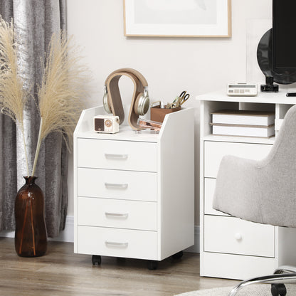 Wooden designer winner with 4 drawers, wheels and raised edges, 40x36x65cm, white - Borgè