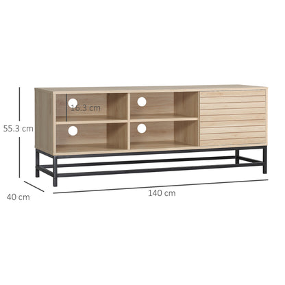 Modern TV Mobile for TV Max 60 "in MDF and steel with 4 open shelves and 2 -level locker, 140x40x55.3 cm - Borgè