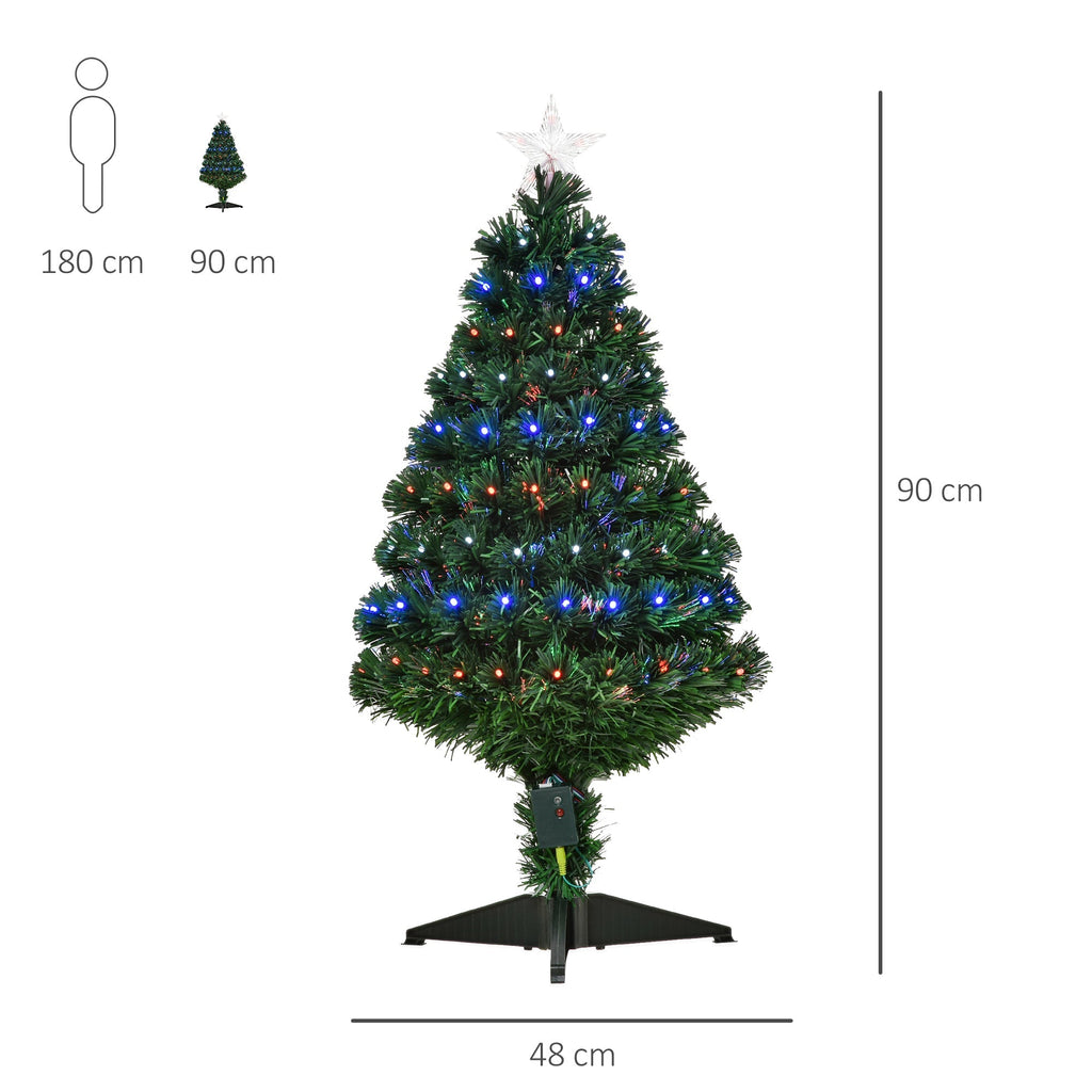 Artificial Christmas tree in PVC with 90 LED lights and optical fibers, 90 branches and folding base, Ï†48x90cm - green - Borgè
