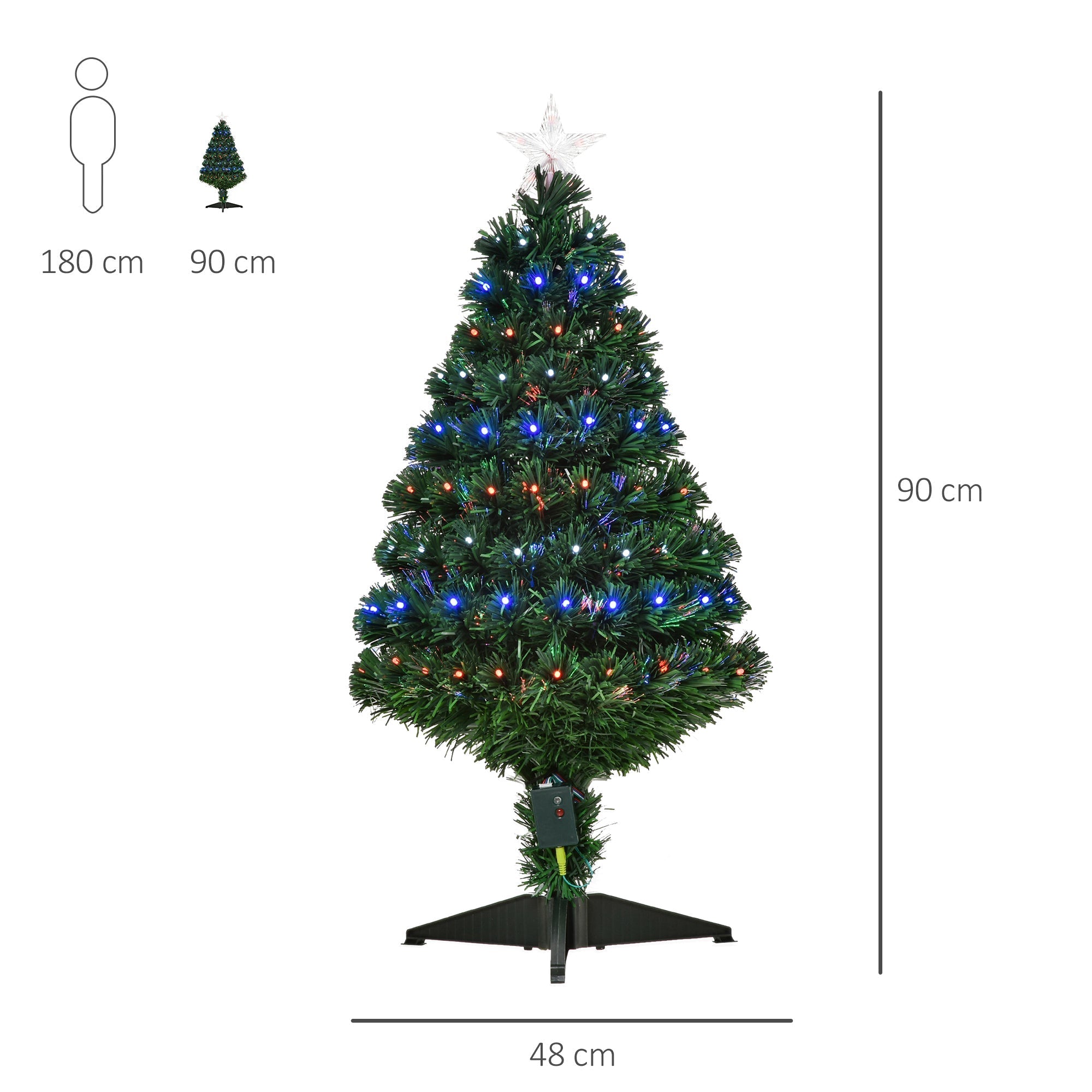 Artificial Christmas tree in PVC with 90 LED lights and optical fibers, 90 branches and folding base, Ï†48x90cm - green - Borgè