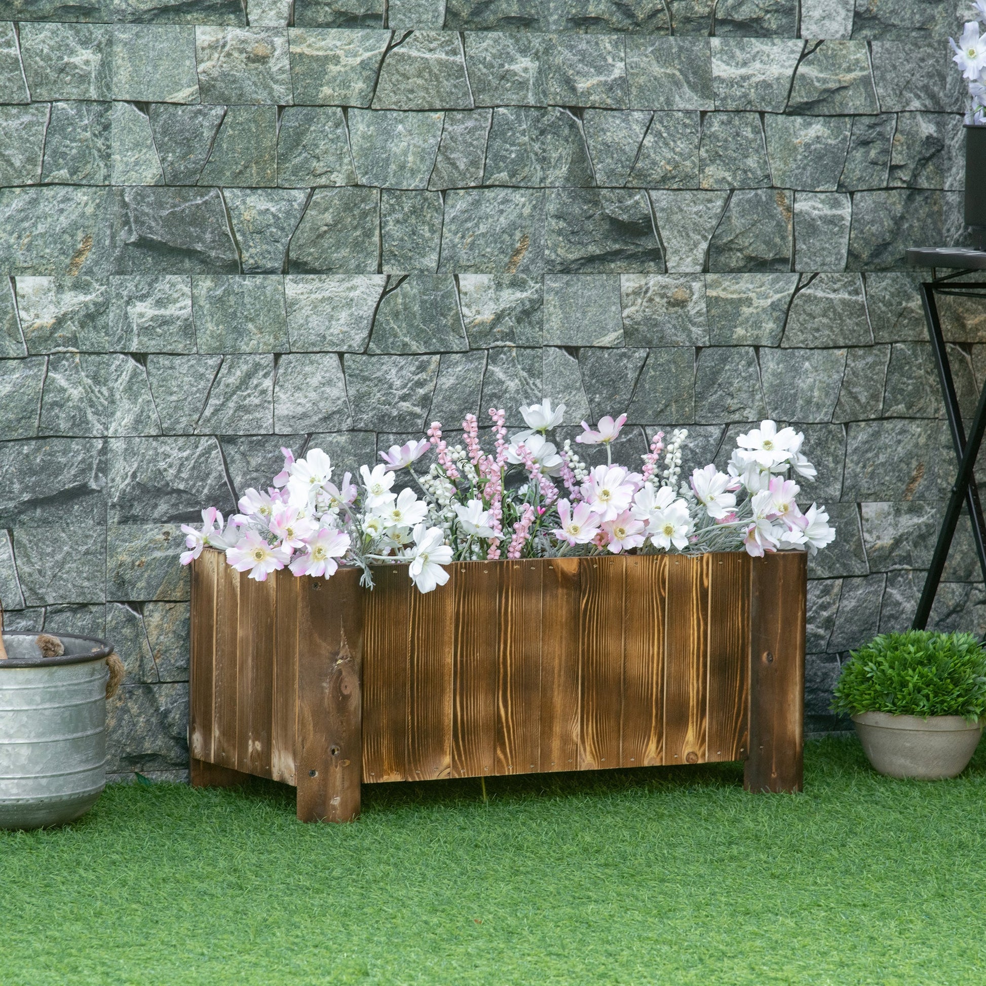 Outsunny Rectangular Box Fioriera for fir wood plants, 70x35x30cm - Borgè