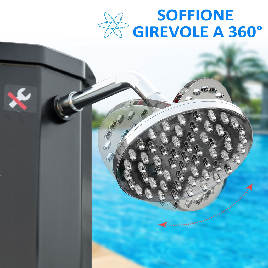 55° Heated Solar Shower for Outdoor Use with 35 Liter Tank and Mixer Tap, Black - Borge' Group Limited