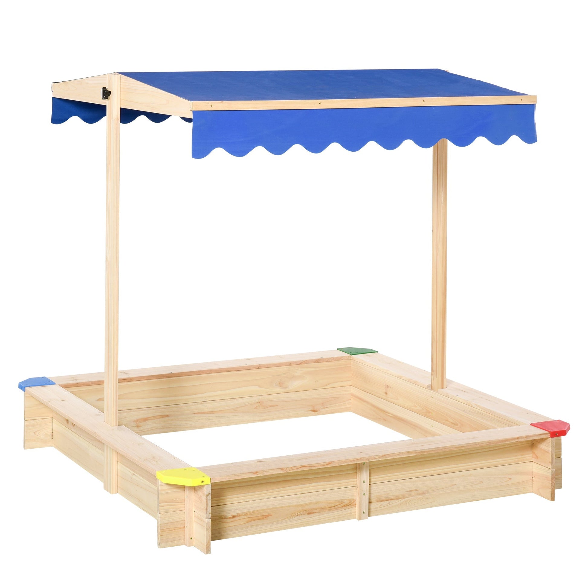 Outsunny Sabbiera For Children in Wooden Bench With Bench Adjustable Parasoles, 120x120x120cm - Borgè