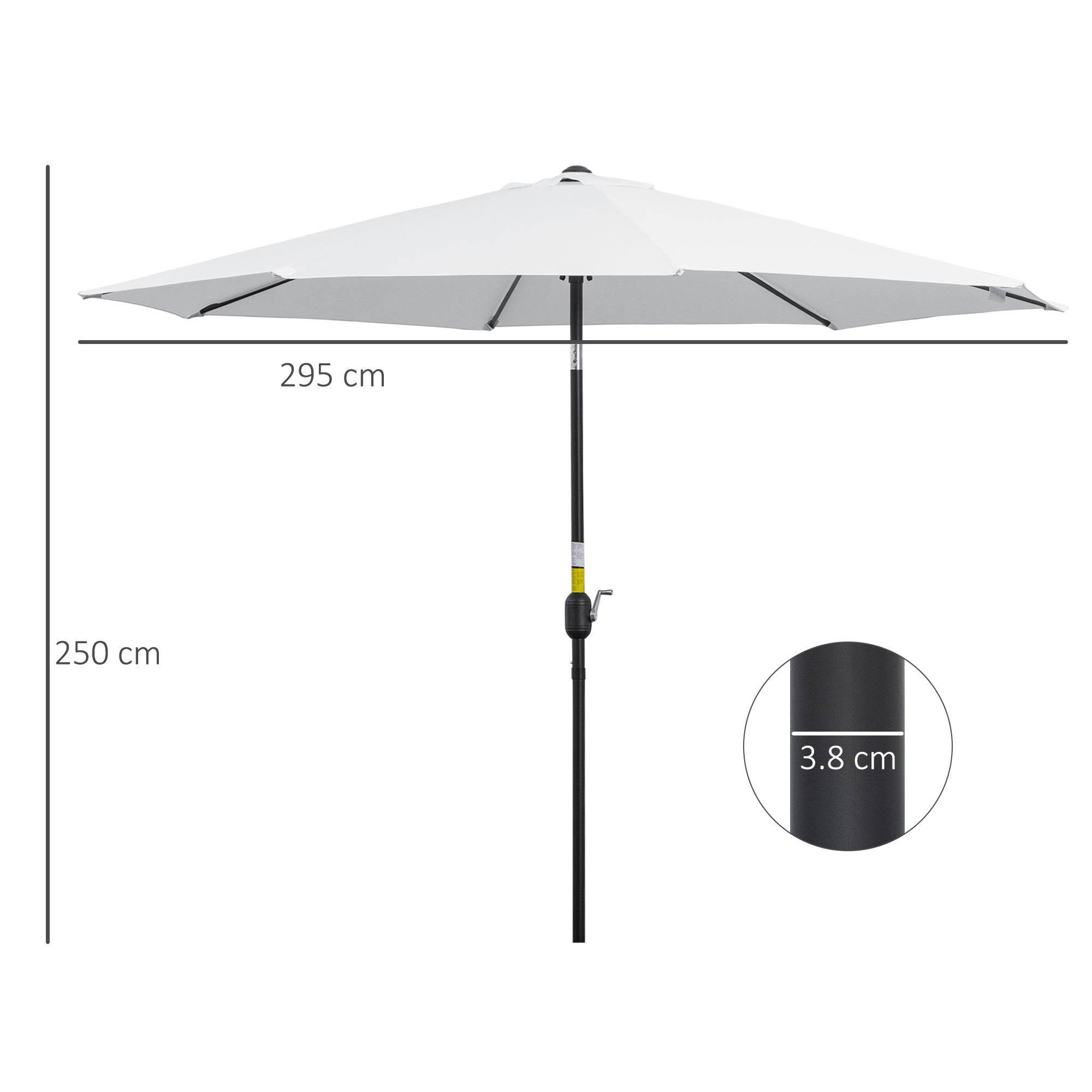 Garden Umbrella 3x2.5 m Tiltable with Removable Pole, in Metal and White Polyester - Borge' Group Limited