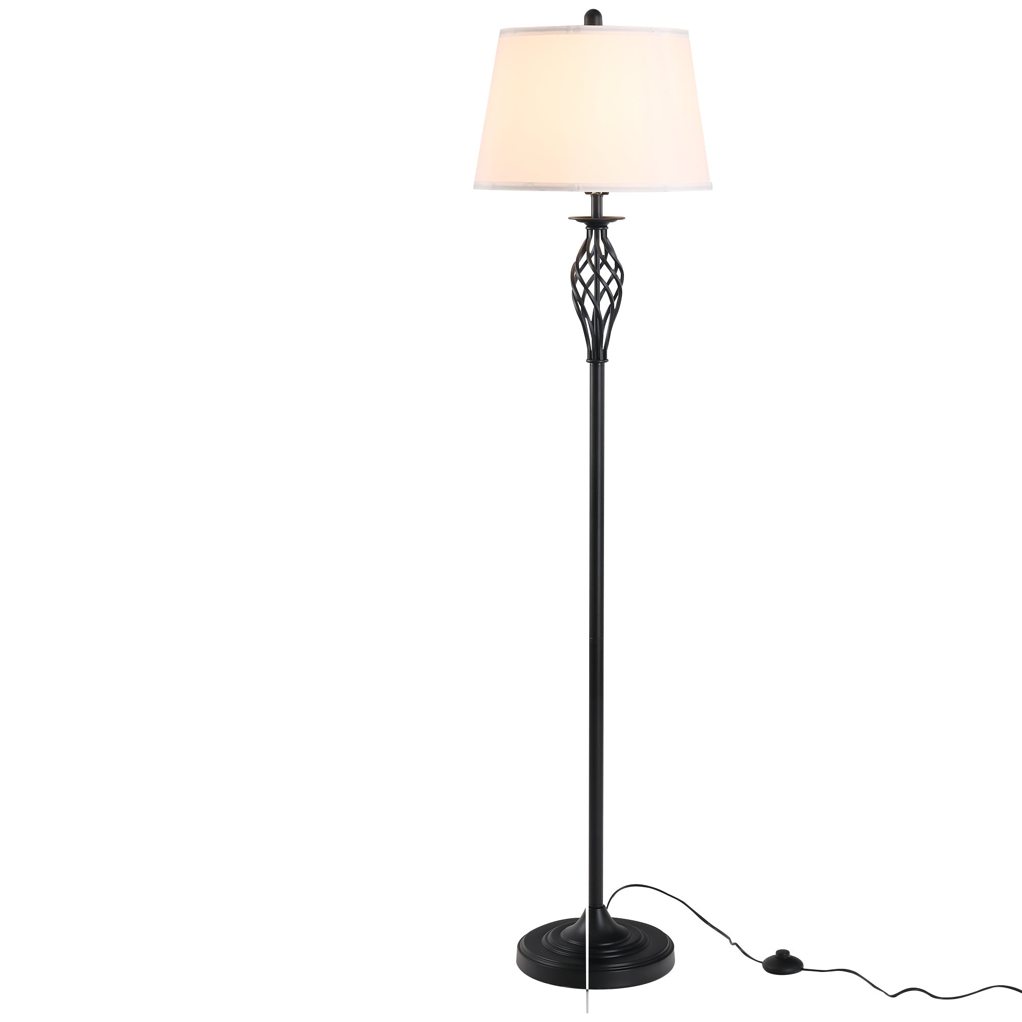 set 3 pieces: 1 ground lamp and 2 metal table lamps, vintage design, E27 bulbs, black and white - Borgè