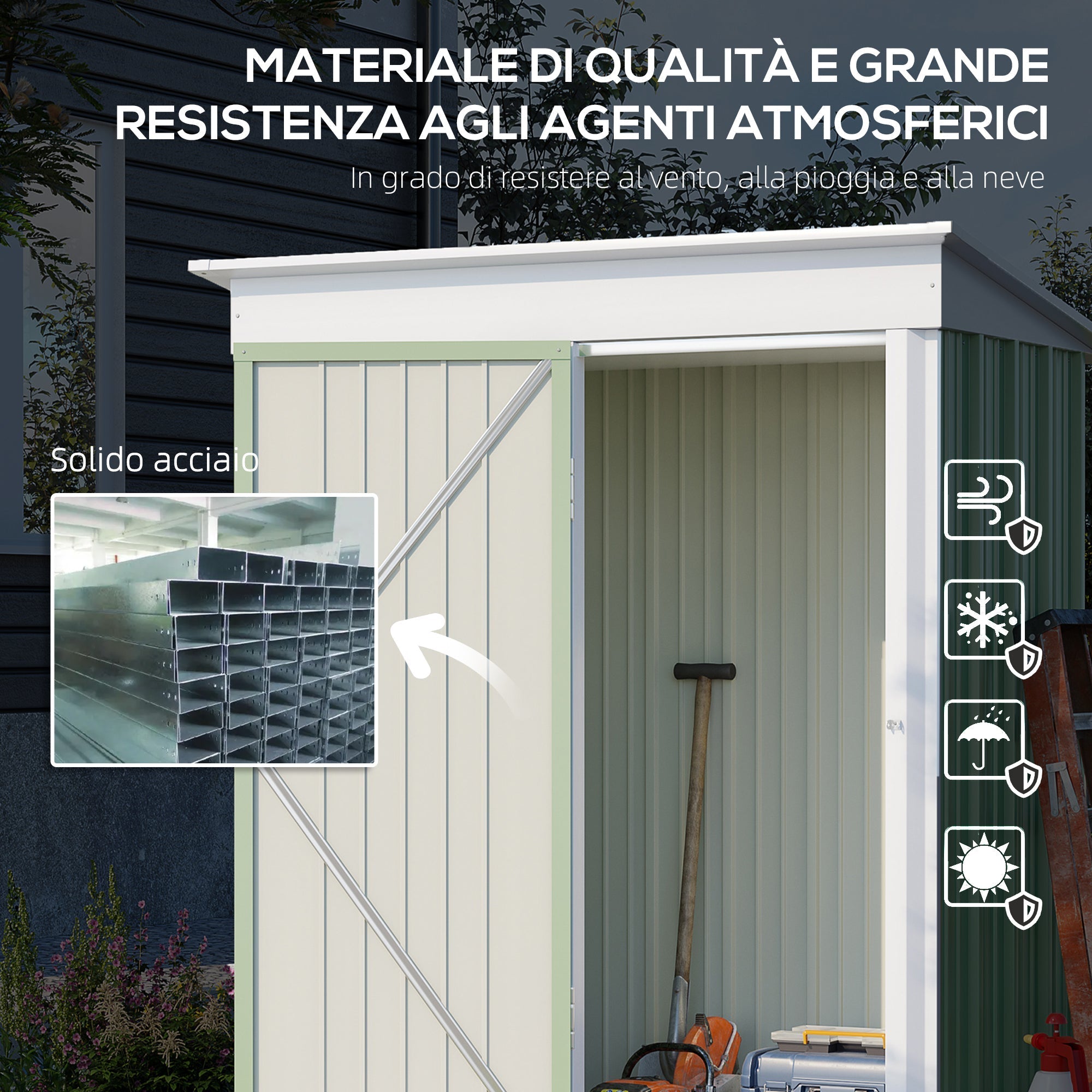 Steel Garden Shed with Lockable Door, 161x95x163/181cm, Green - Borge' Group Limited
