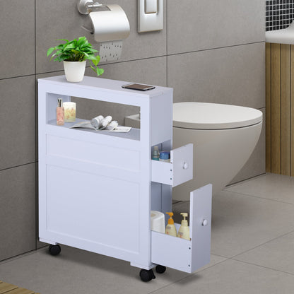 Bathroom Cabinet 2 Despaged drawers with 4 wheels wood 16x52x71.5cm white - Borgè