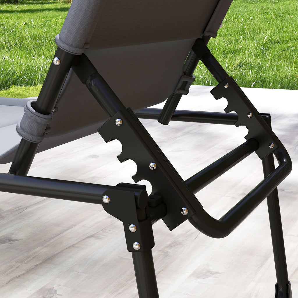 Outsunny folding sun bed with 4 -level adjustable backrest, pillow and padding, gray - Borgè