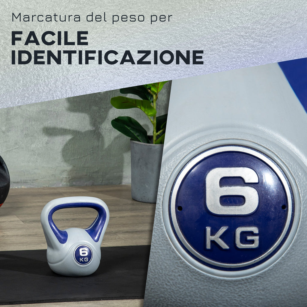 Kettlebell 6kg with Soft Coating and Flat Base in PU and Sand, 20x13x22cm, Purple - Borge' Group Limited