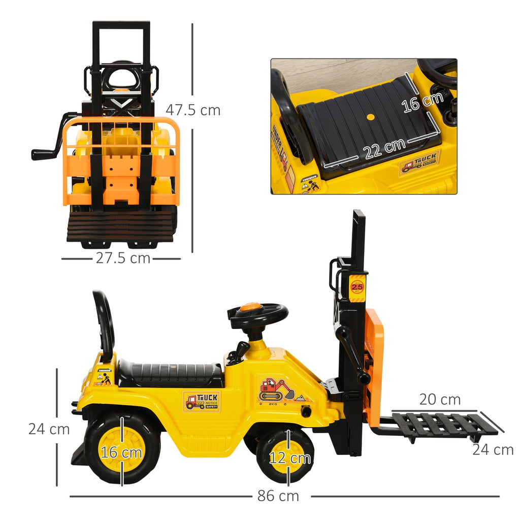 Pedal Tractor for children 3-4 years with forklift and storage space, 86x27.5x47.5 cm, yellow and black - Borgè