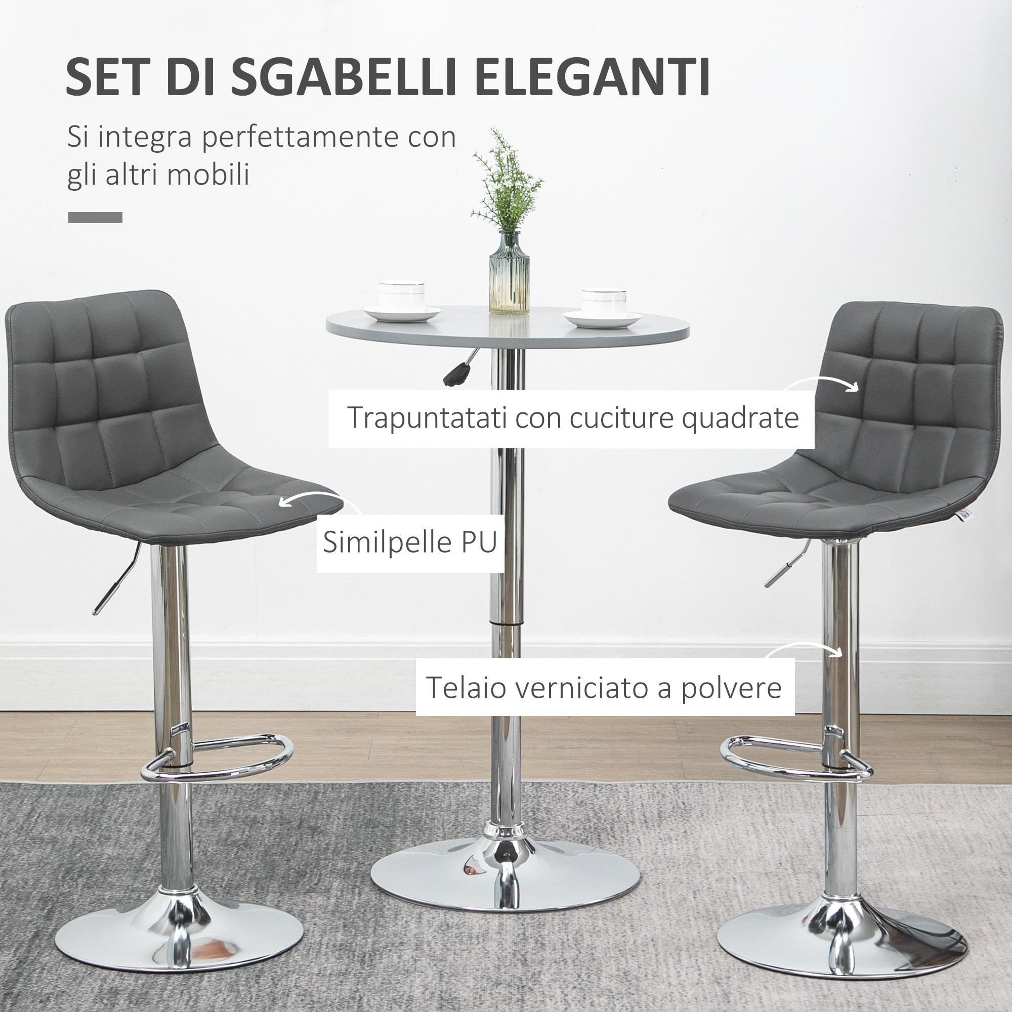 Set 2 swivel bar stools in like backs and backs, 42x45x89-110cm, Grey - Borgè