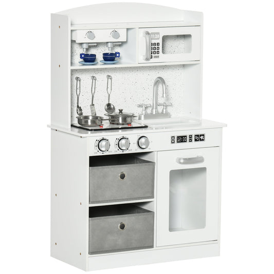 Kitchen for children 3-6 years with realistic lights and accessories, in MDF and PP, 60.1x31.7x92.9 cm, white