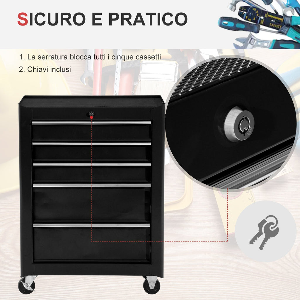 Black Multi-Use Garage Trolley | Board of Utensils For Mechanics | 61.5x33x85cm - Borgè