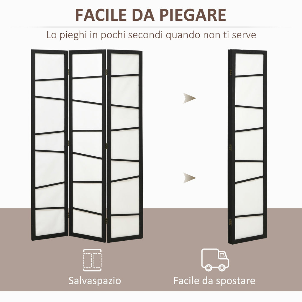 Indoor 3 Panel Folding Wooden Room Divider Screen, 120x170cm, Black and White - Borgè