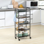 Black 5 level Kitchen Trolley with mesh baskets | 45x26.5x106cm - Borgè
