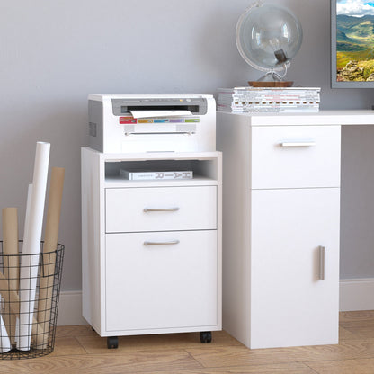 Boarding Drawer with white wooden office with 2 drawers, 4 hominidirectional wheels, 40 x 35 x 60cm - Borgè