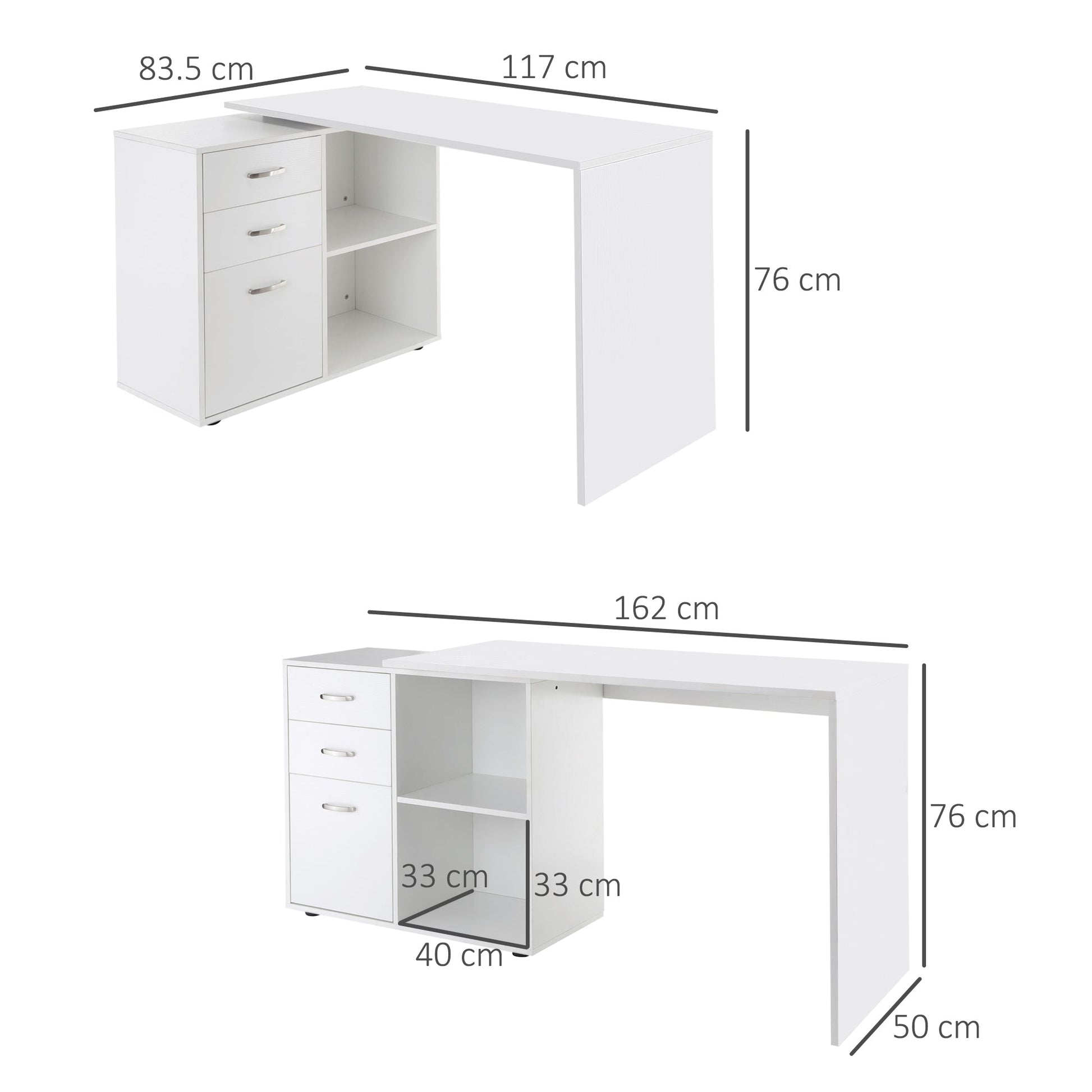 White Corner Desk for Office or Study Room with white chest of drawers - Borgè