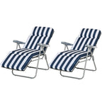 2-Piece Folding and Reclining Outdoor Lounge Chair, Sun Lounger with Padded Cushion, Blue and White - Borge' Group Limited