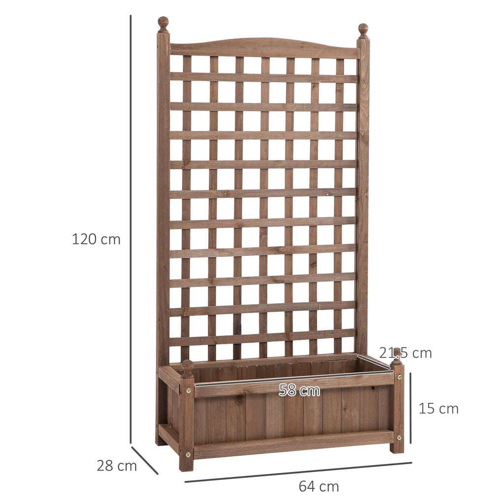 Outsunny Outdoor Wooden Fioriera with grilled for climbing plants, 64x28x120cm, brown - Borgè