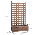 Outsunny Outdoor Wooden Fioriera with grilled for climbing plants, 64x28x120cm, brown - Borgè