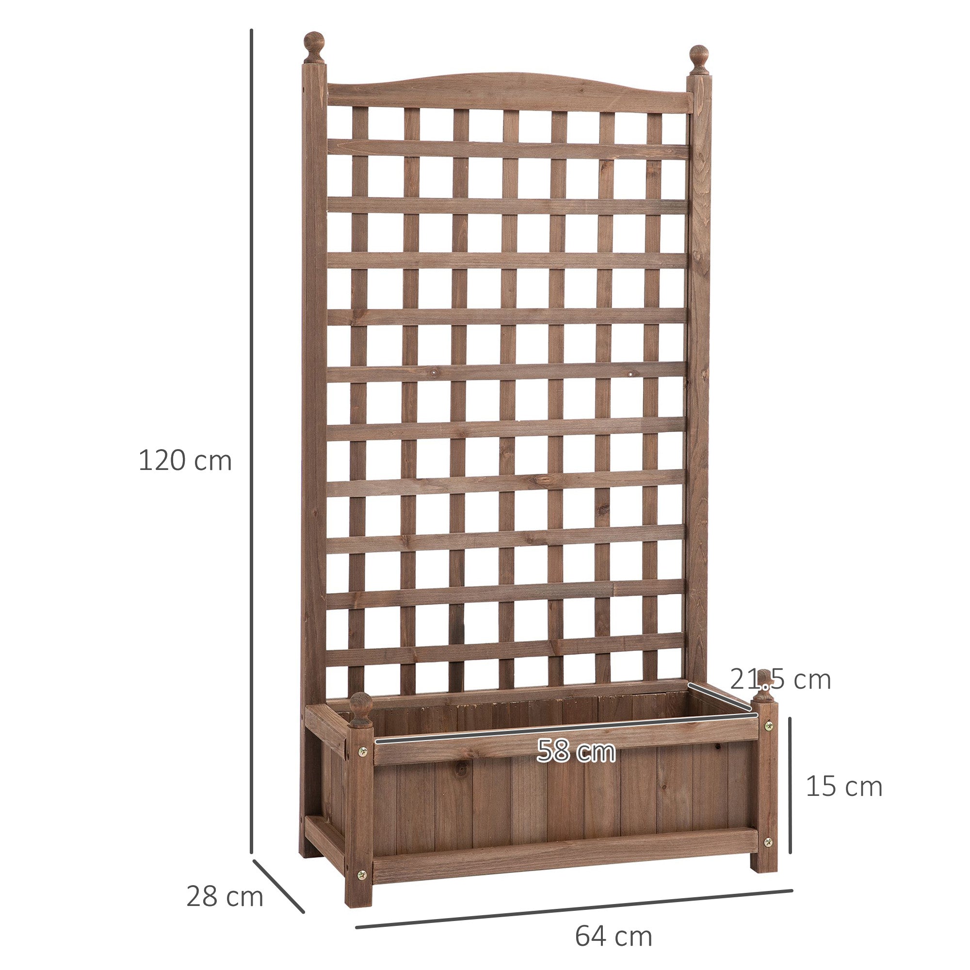 Outsunny Outdoor Wooden Fioriera with grilled for climbing plants, 64x28x120cm, brown - Borgè