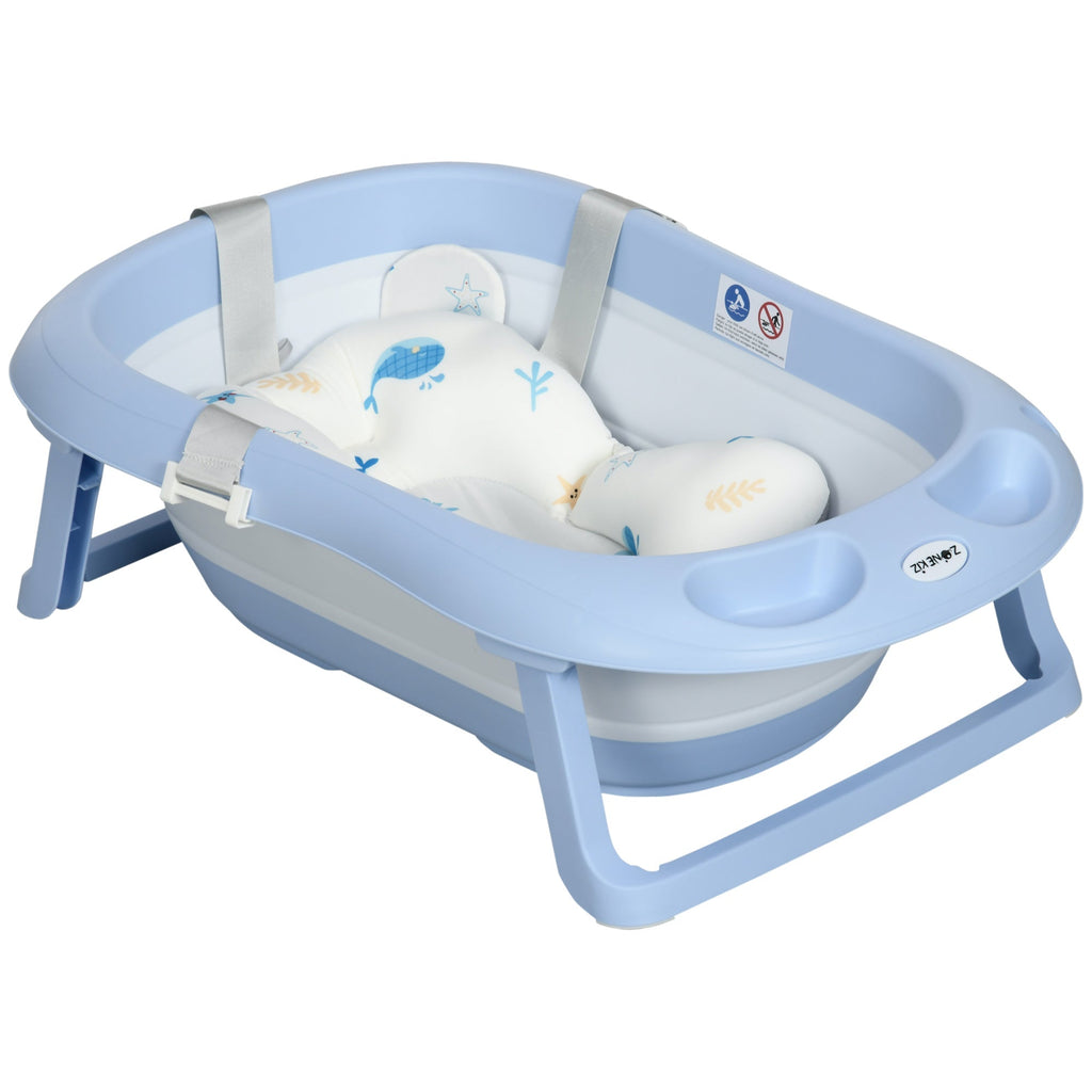 Zonekiz tonted battle bath children 0-6 years with pillow and 2 shelves, 83x48x23.5 cm, blue and white - Borgè