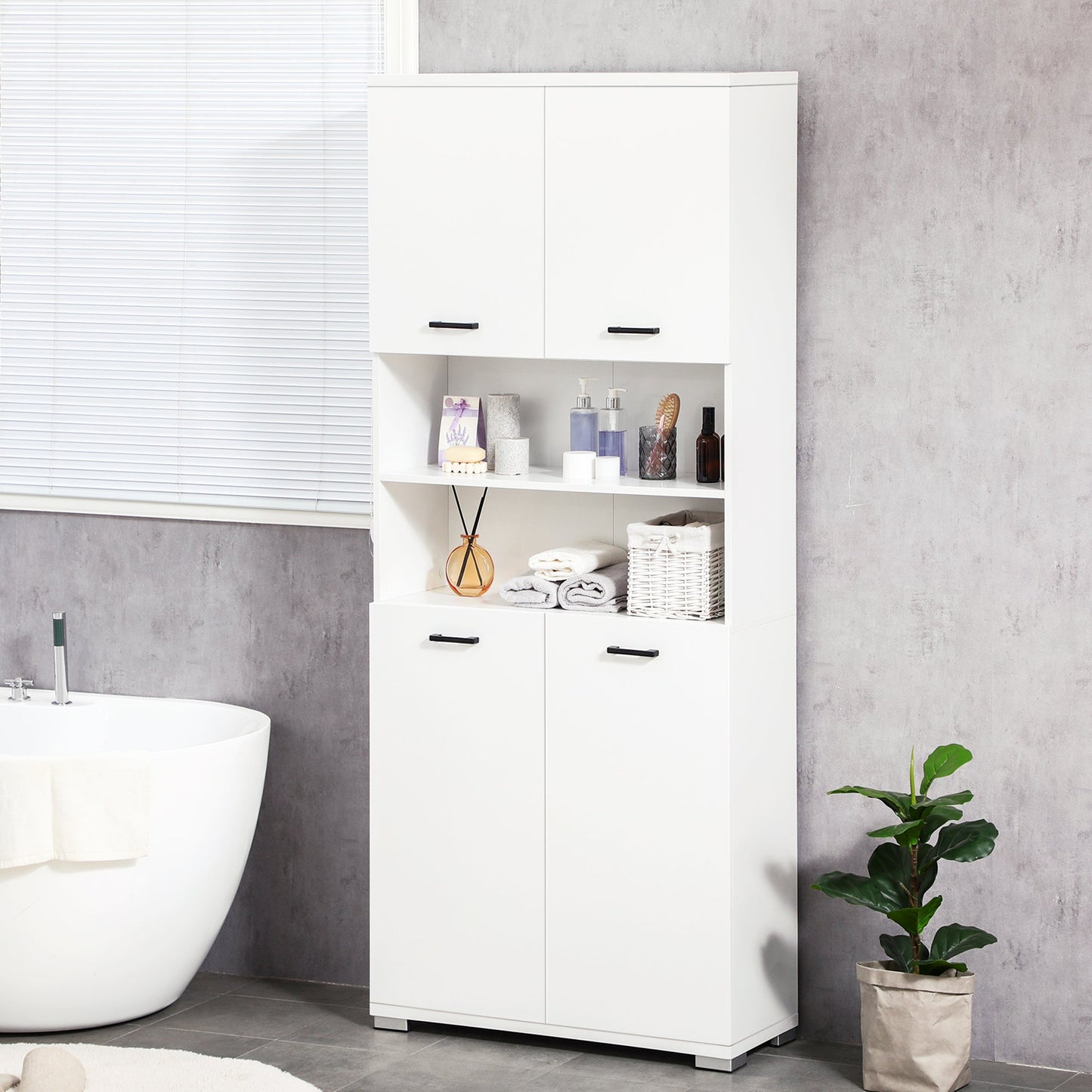 Kleankin Bathroom Cabinet in white chipboard with 2 cabinets with doors and 2 open shelves, 80x33.5x190 cm - Borgè