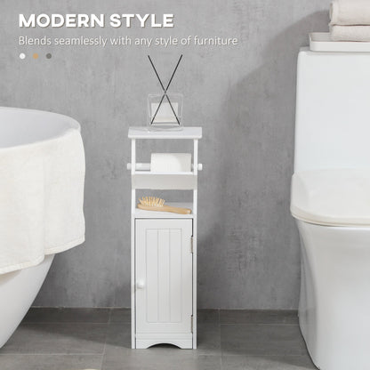 Kleankin Bathroom cabinet in white mdf with locker and space for toilet paper, 19x15x56 cm - Borgè