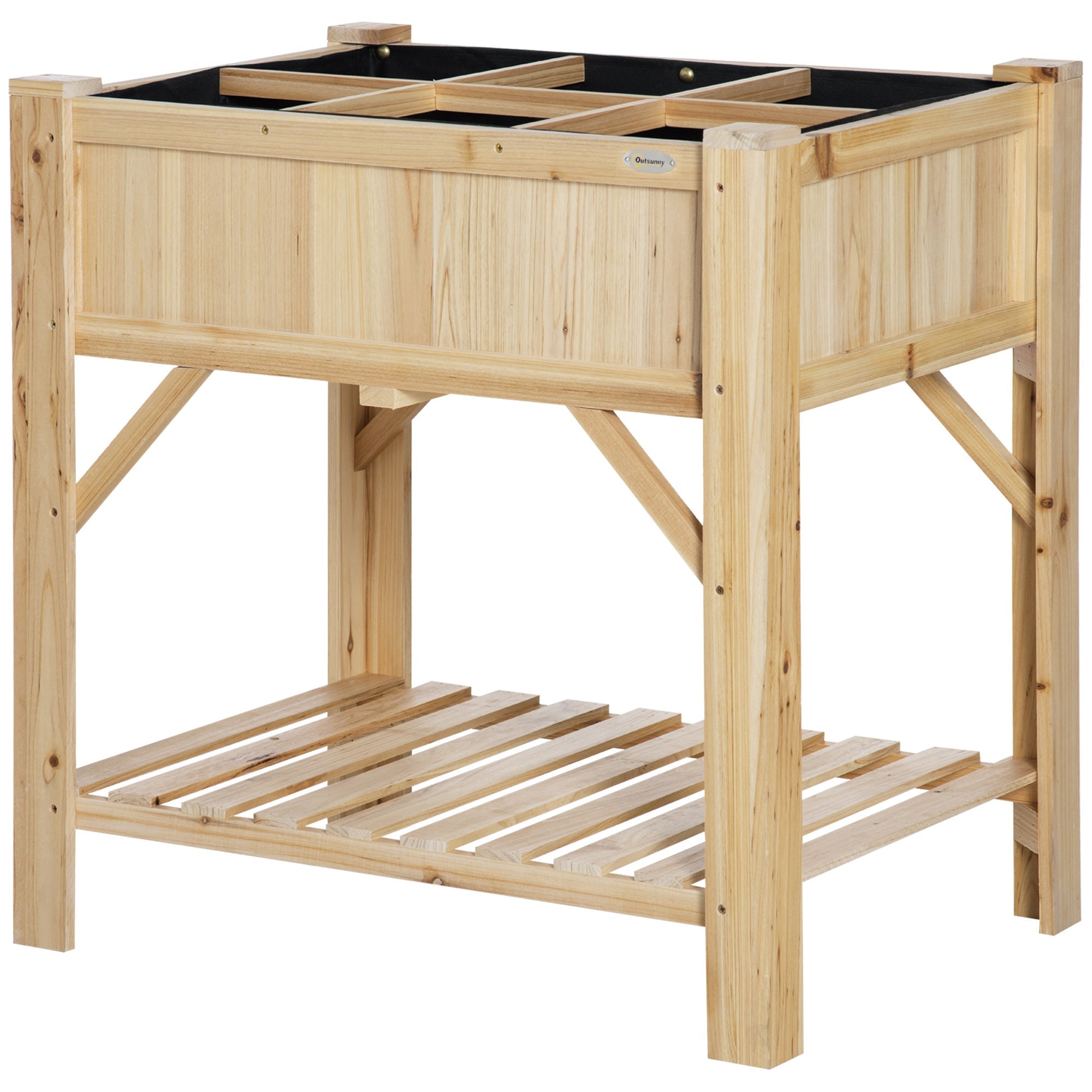Outsunny bed for raised vegetable garden with 6 fir wood compartments, 78.5x58x81cm - Borgè