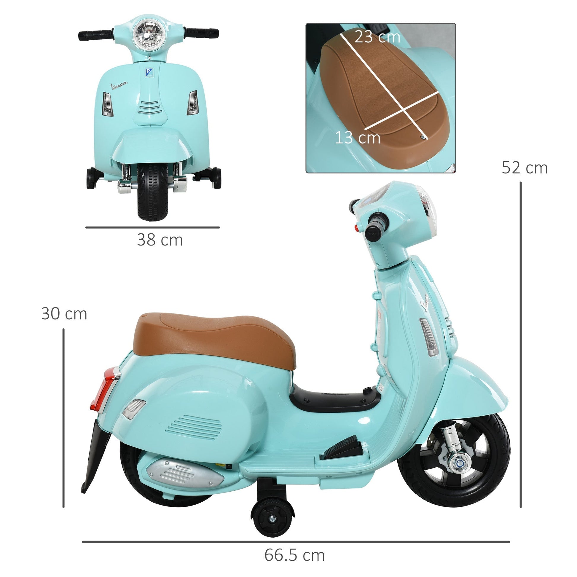 electric motorcycle for children with official Vespa 6v battery license, headlights and horn, for children of 18-36 months, green, 66.5x38x52cm - Borgè