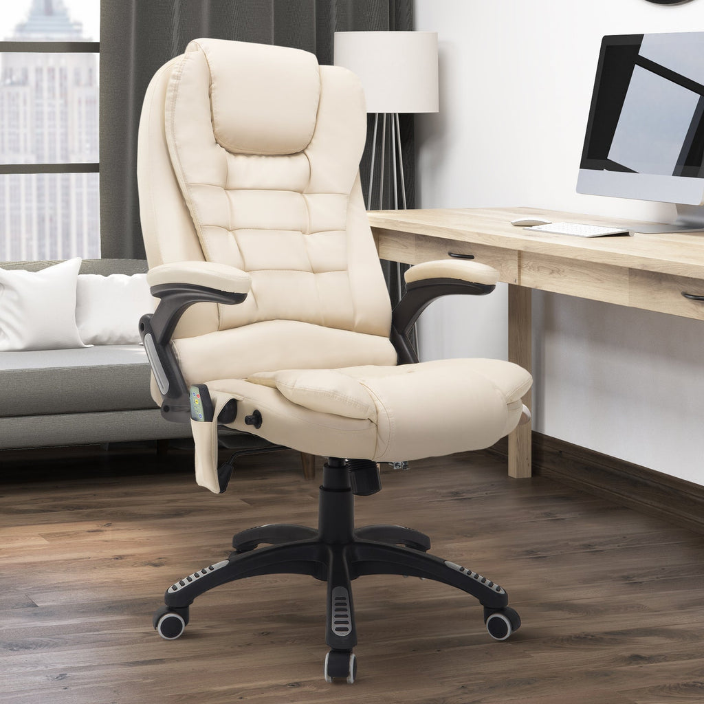 Massegoing office armchair with eco-leather heating, beige, 62x68x111-121cm - Borgè