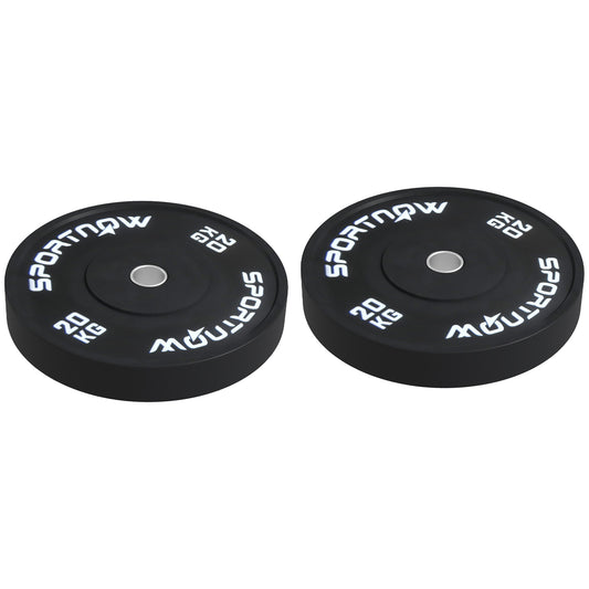 SportNow set of 2 20kg gym discs for barbell and dumbbells with Ã˜5cm, black attack - Borgè