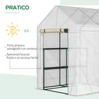 Outdoor Garden Greenhouse in Steel and PE with 2 Shelves and Roller Door, 143x143x195 cm, White - Borge' Group Limited