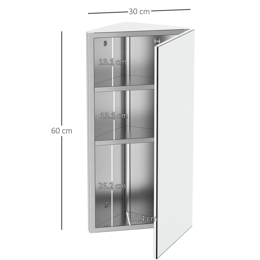 Bathroom Angular Wardrobe in steel with saving mirror 60 x 30 x 18.4cm - Borgè