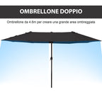 Double Garden Umbrella with Crank Opening, in Steel and Polyester, 460x270x240 cm, Black - Borge' Group Limited