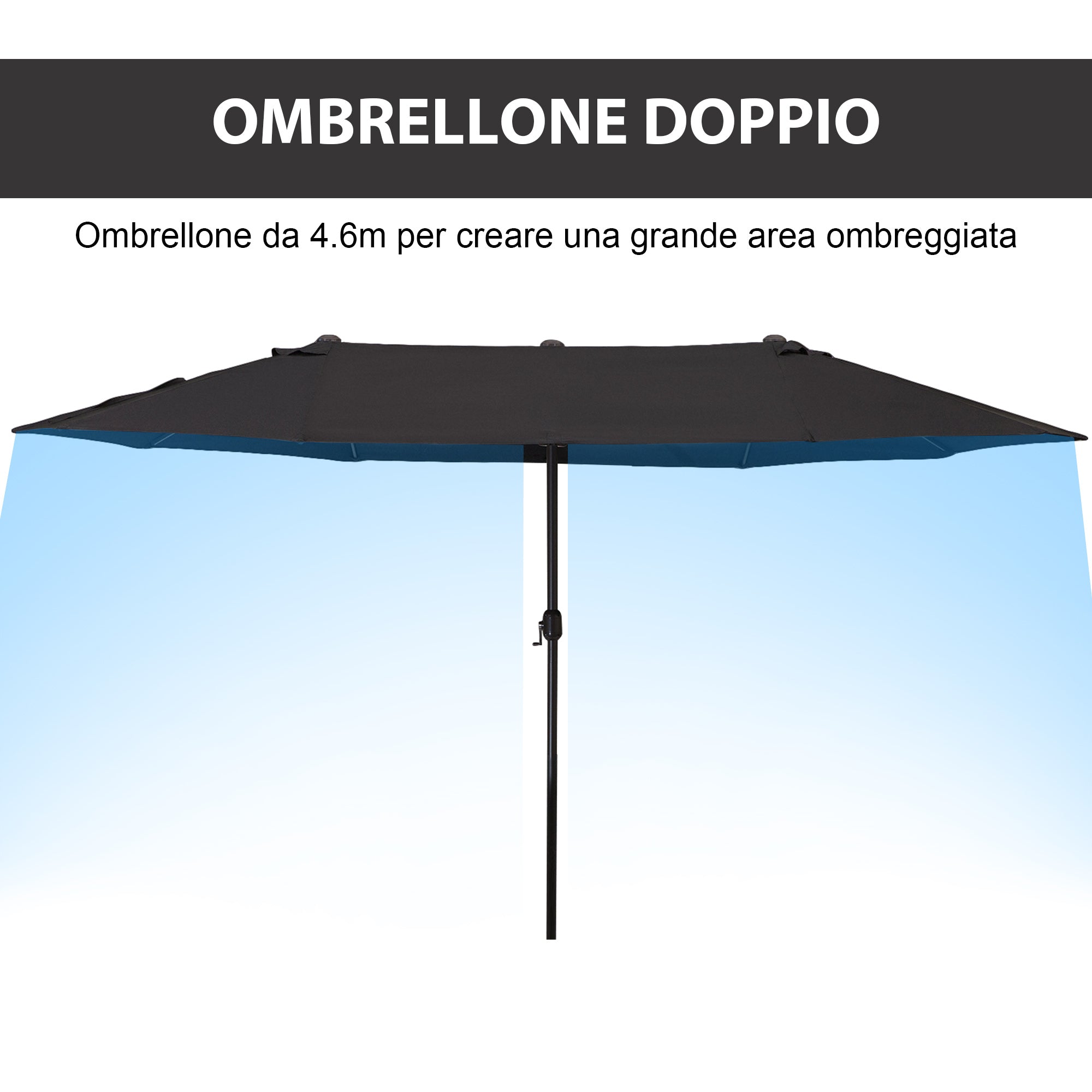 Double Garden Umbrella with Crank Opening, in Steel and Polyester, 460x270x240 cm, Black - Borge' Group Limited