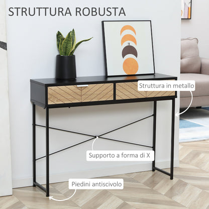 ALEA | Modern Console Table for Entrance and Living Room with 2 Metal Drawers 100x30x75cm - Black