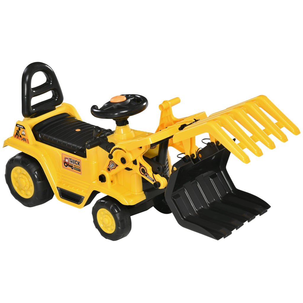 Children's Excavator 3-4 years with Pinza, button for sounds and storage space, 83x27x39 cm, yellow and black - Borgè
