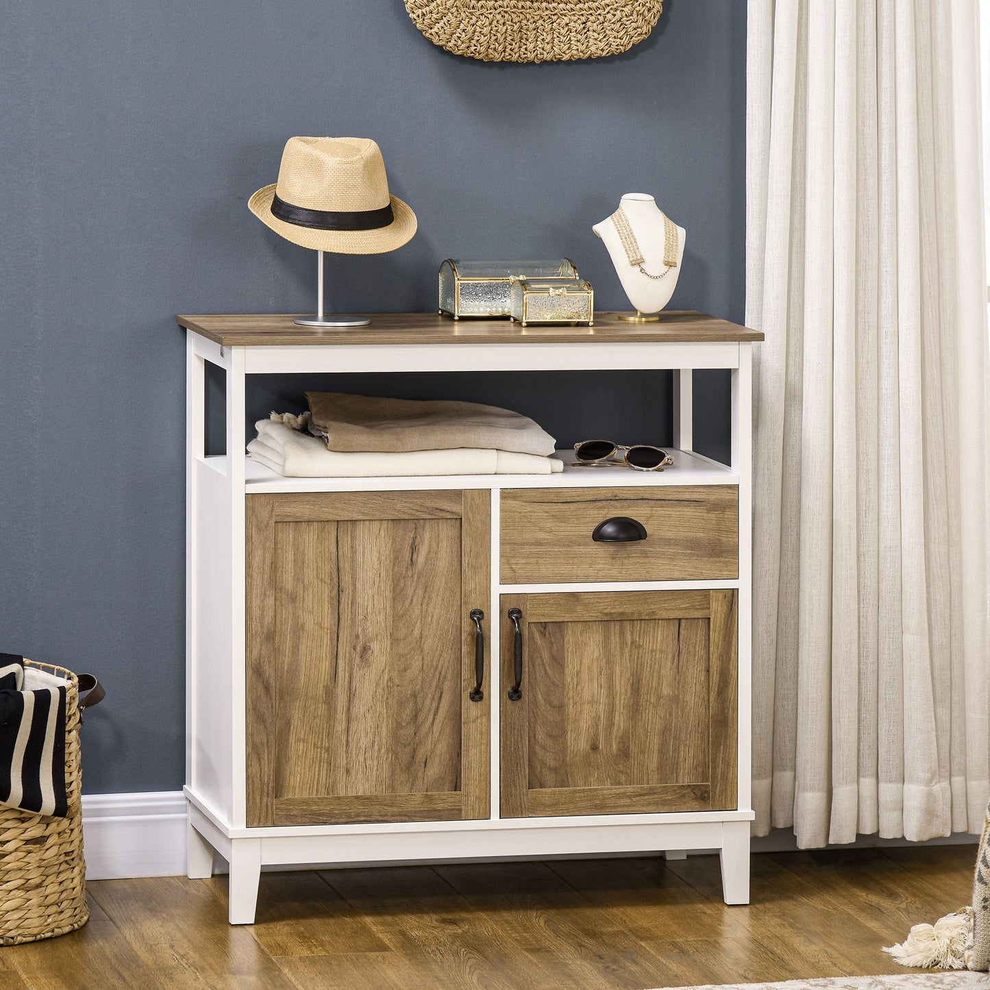 Kitchen Rustic Style Cabinet White and Brown |