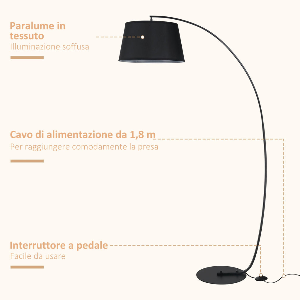 Arch Ground Lamp with fabric lampshade in black pedal switch - Borgè